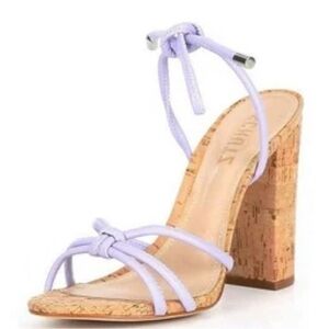 Schutz Women's Suzy High Heel Block Cork Strappy Sandals Purple 9.5 Party Pastel